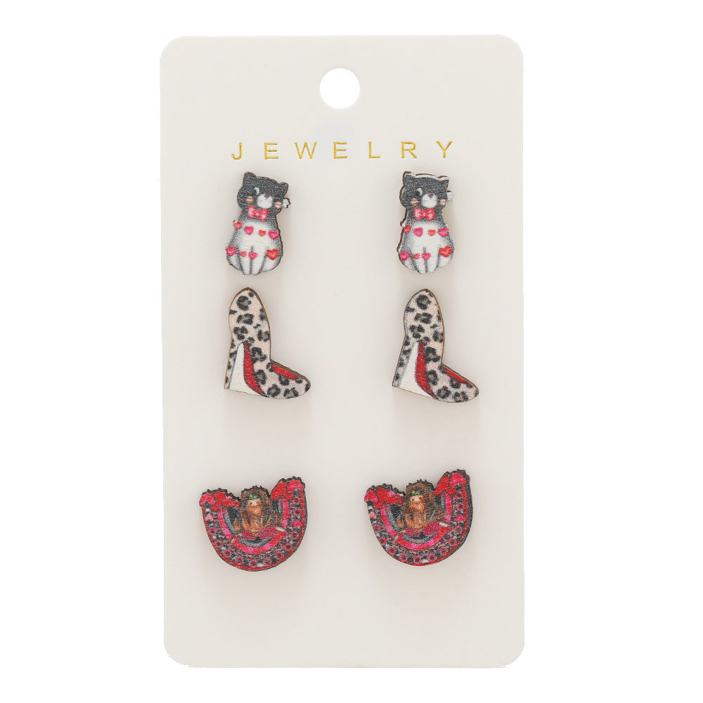 Wholesale Valentine's Day High Heels, Kitten Wooden Earrings